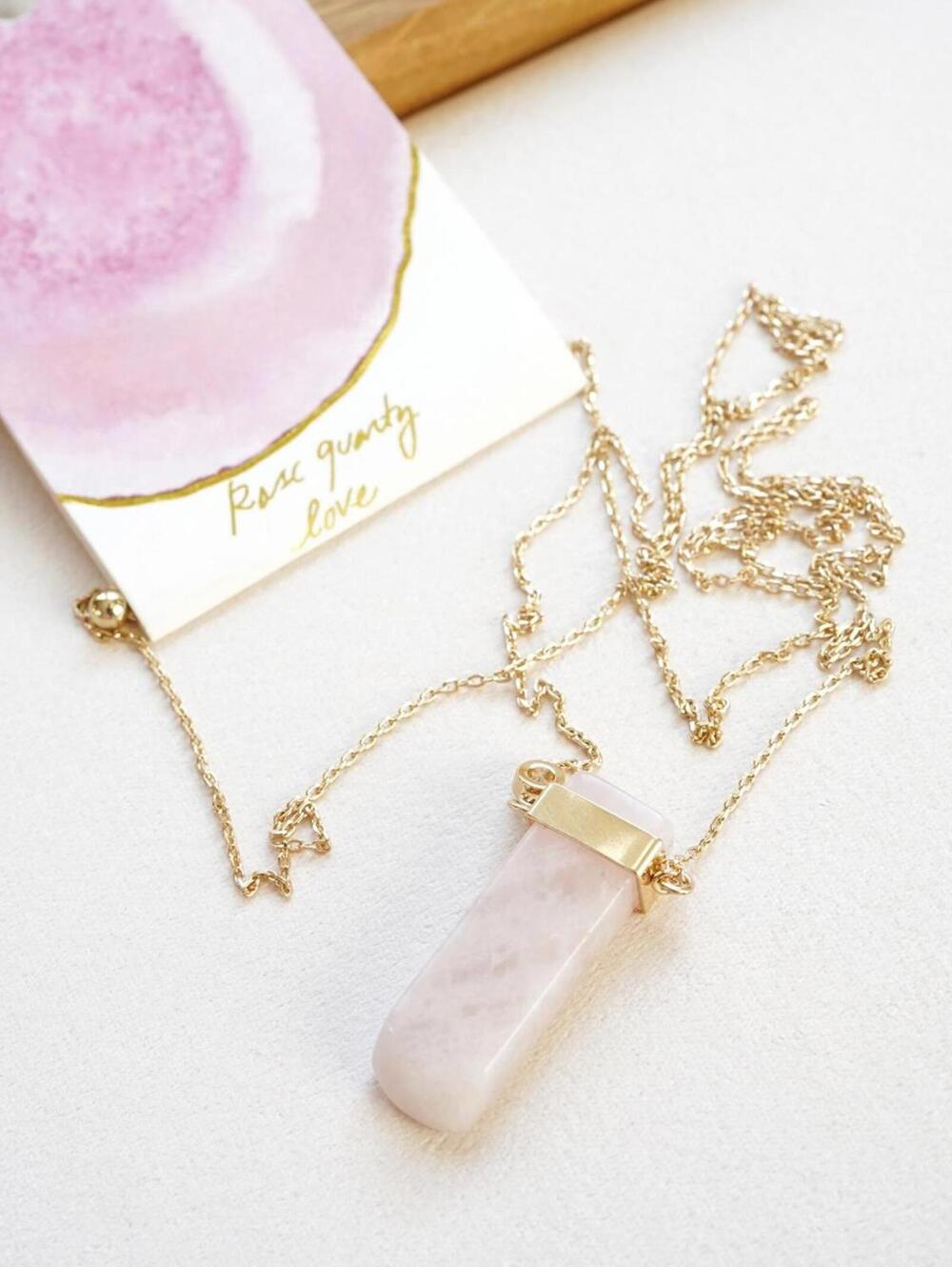 Anthropologie Well Wishing Pendant Necklace Real Rose Quartz